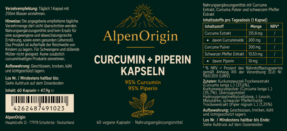 Curcuma Piperin vegane Kapseln