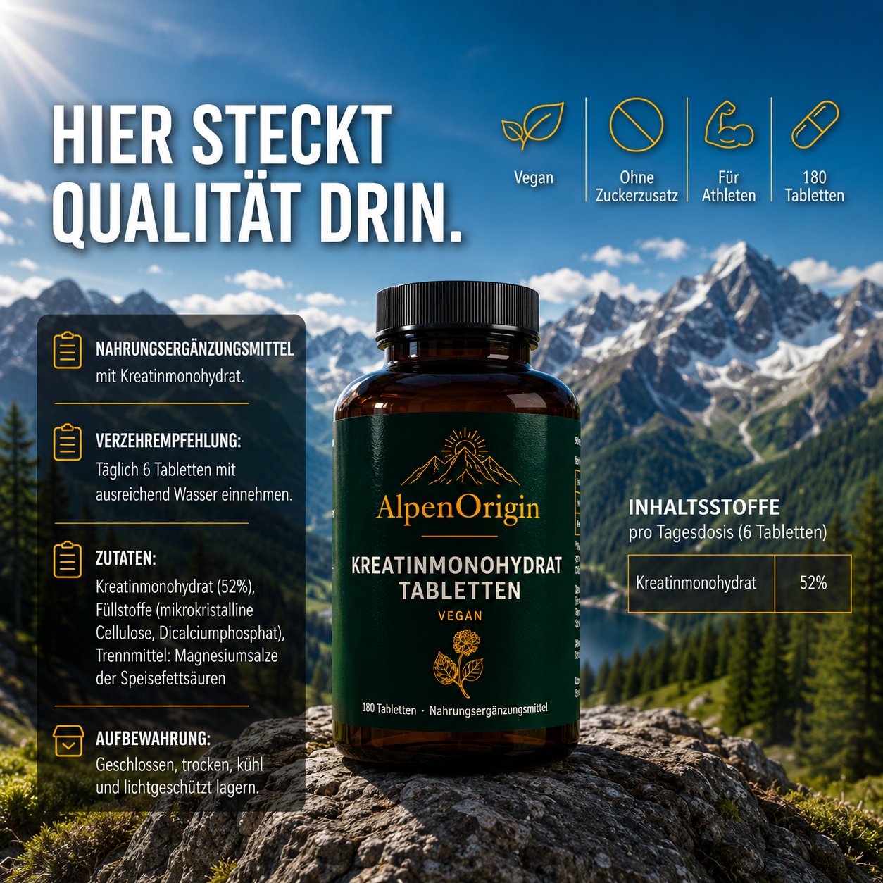 Kreatin Monohydrat vegane Tabletten