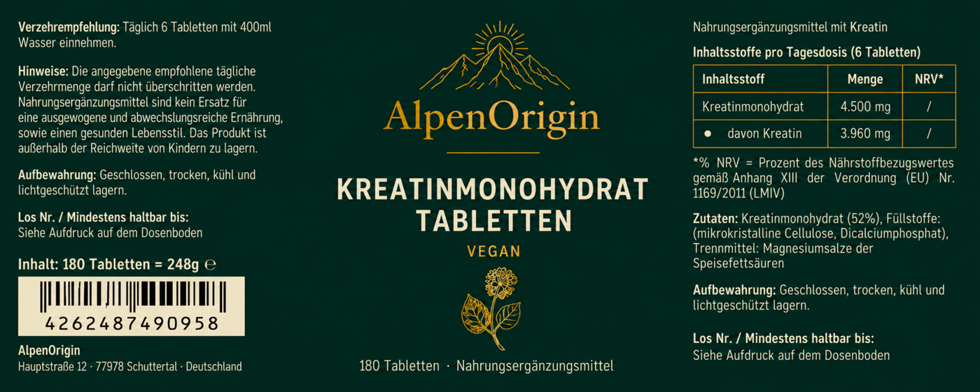 Kreatin Monohydrat vegane Tabletten