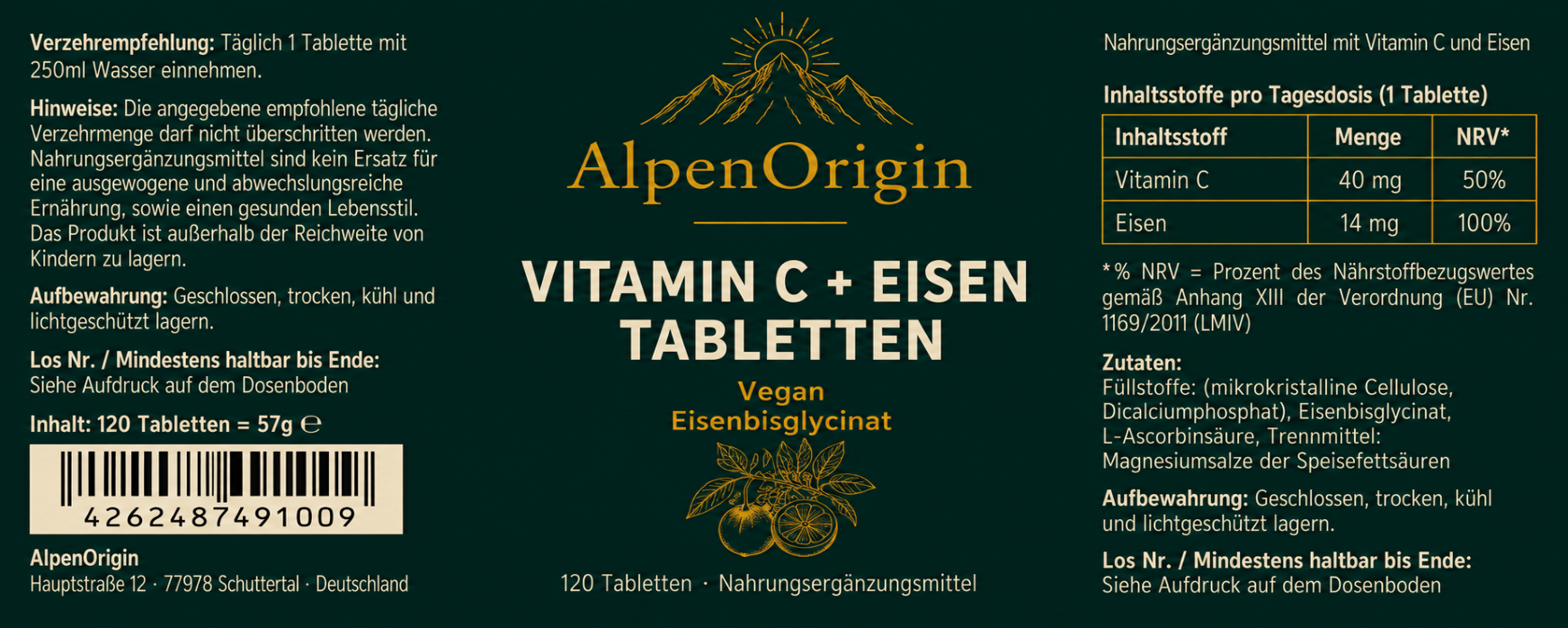 Eisen + Vitamin C vegane Tabletten