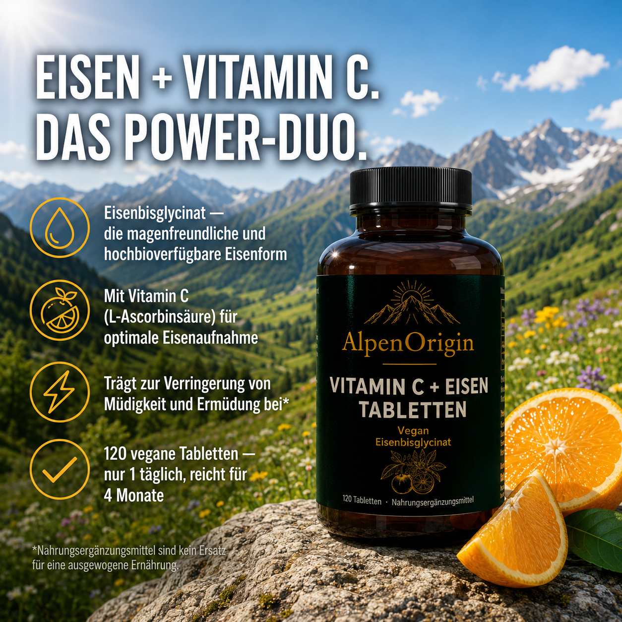 Eisen + Vitamin C vegane Tabletten
