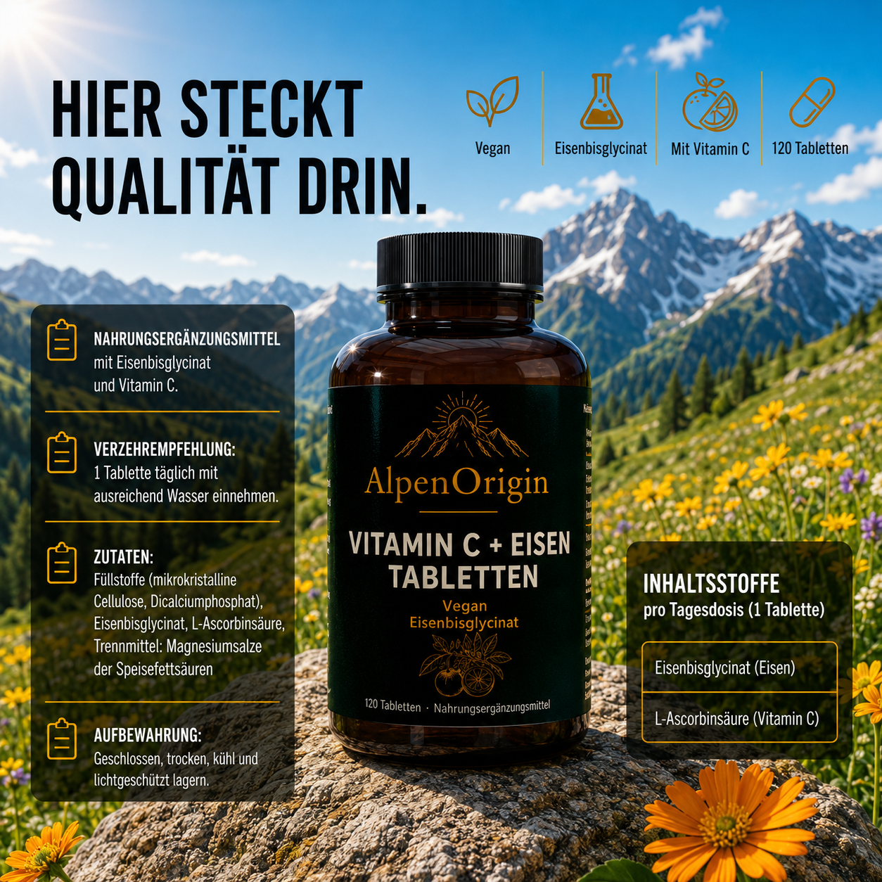 Eisen + Vitamin C vegane Tabletten